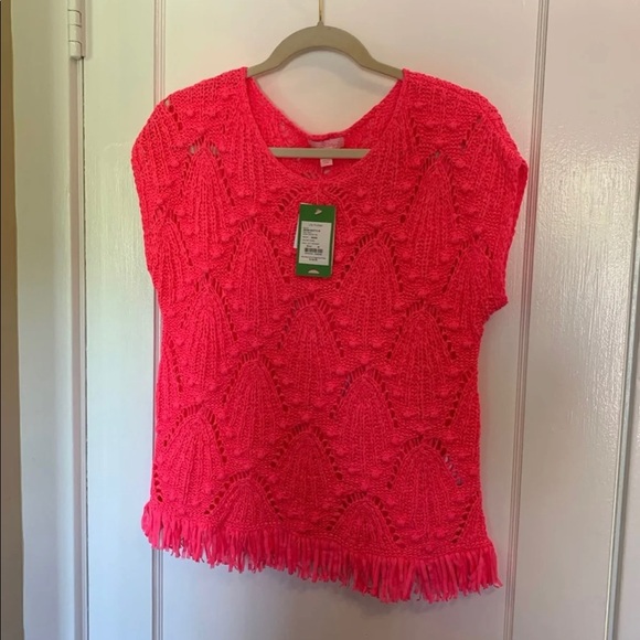 Top Lilly Pulitzer CASSIS CROCHET - Couleur Corail/rose, Taille S, Nouveau Avec étiquettes